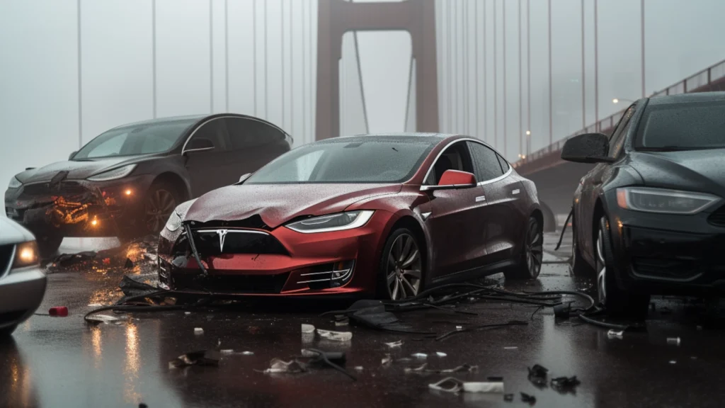 Accident Involving a Tesla a Big Rig on the Bay Bridge