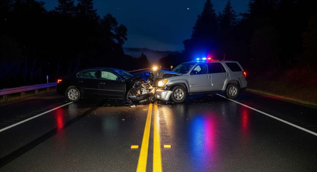 Scene of a DUI head-on crash on Highway 101 near Laytonville, July 21, 2025