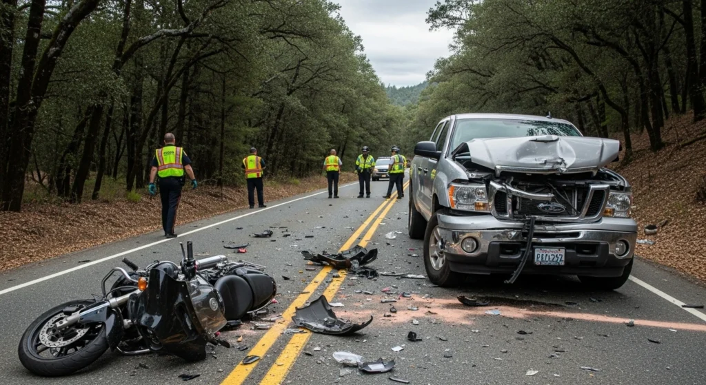 Emergency response to fatal motorcycle crash on Coloma Road