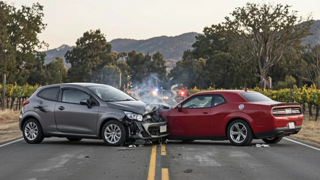 View of the Silverado Trail in Napa County where a fatal head-on car accident occurred.