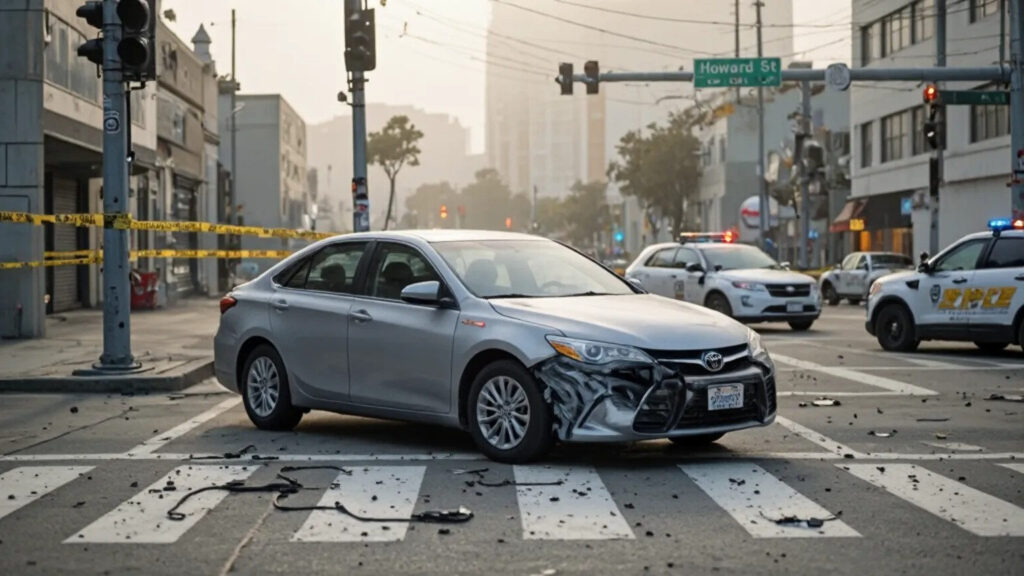 Scene of fatal pedestrian and dog crash at Howard and 7th in San Francisco