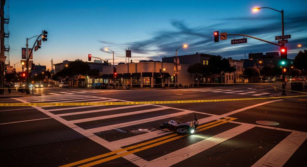 Police investigating fatal pedestrian and scooter accident at 6th and Market Streets, San Francisco