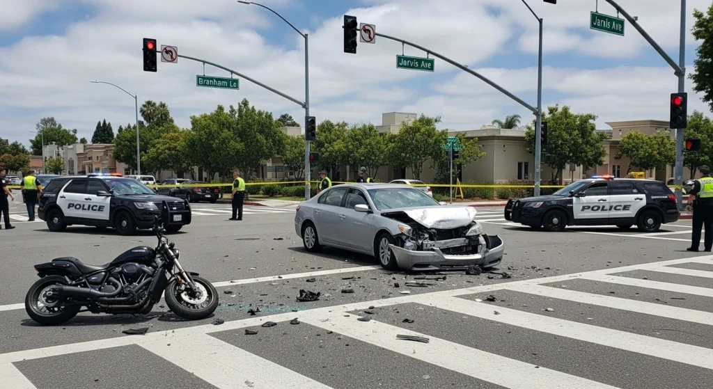 Scene of fatal motorcycle crash at Branham Lane and Jarvis Avenue