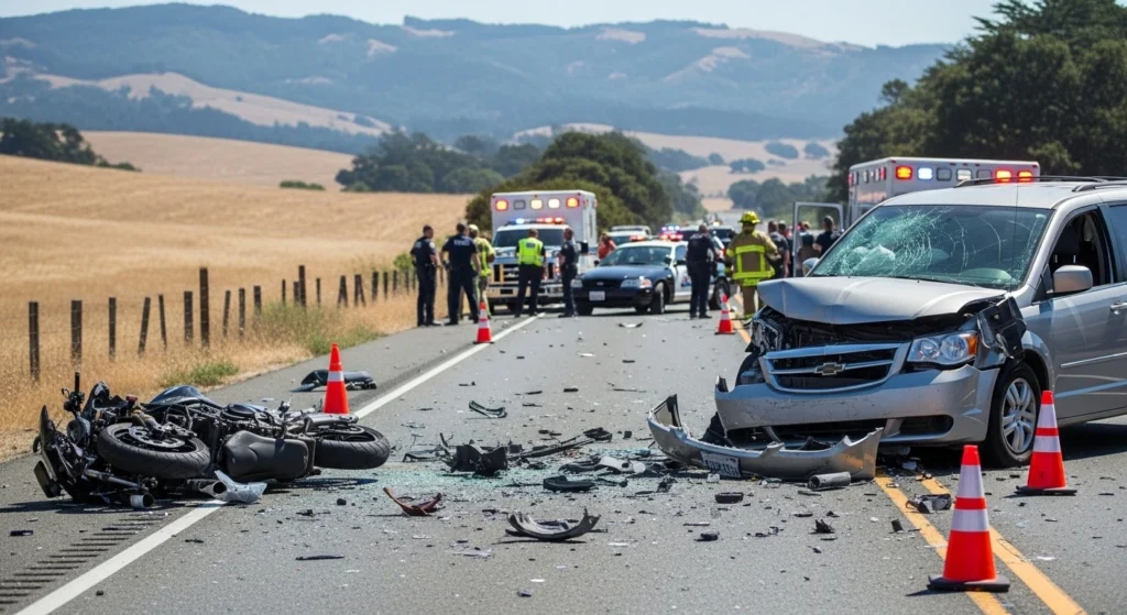 Scene of a motorcycle and minivan crash on Highway 1 in Sonoma County