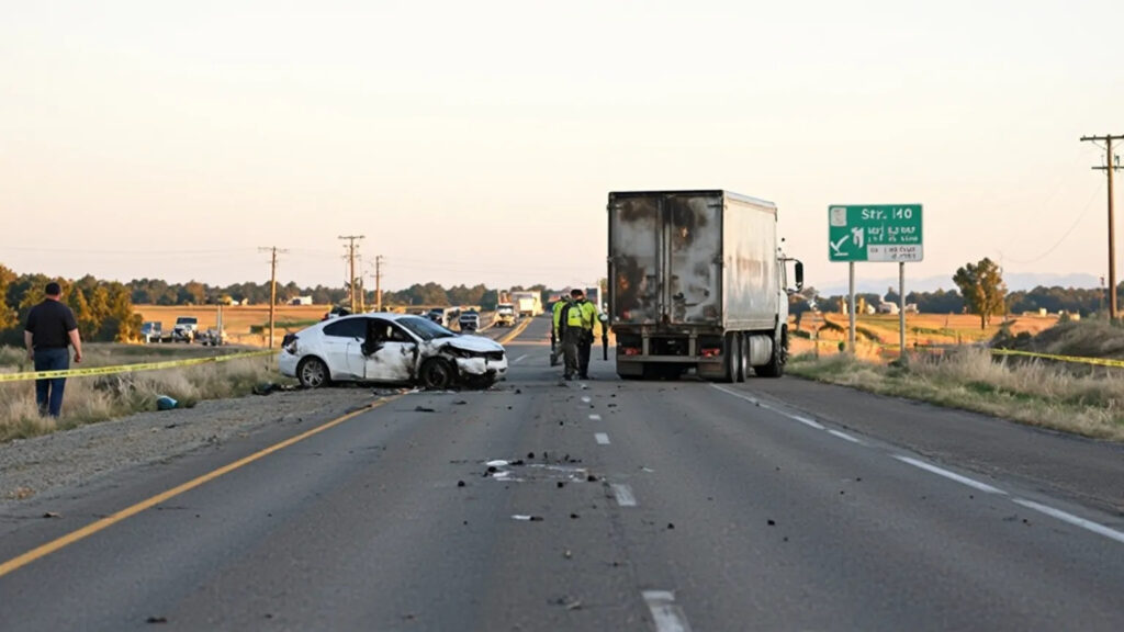 Fiery semi-truck crash on SR-140 near Arboleda Drive in Merced County California
