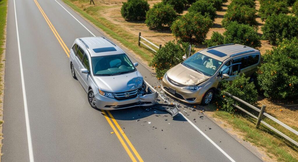 Scene of fatal head-on collision involving Honda Odyssey and Chrysler Pacifica near Exeter in Tulare County, July 2025.